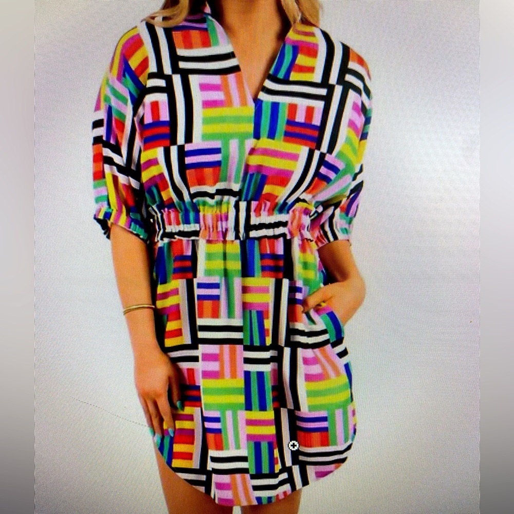 NWT Emily McCarthy Palmer colorful madras dress, XL